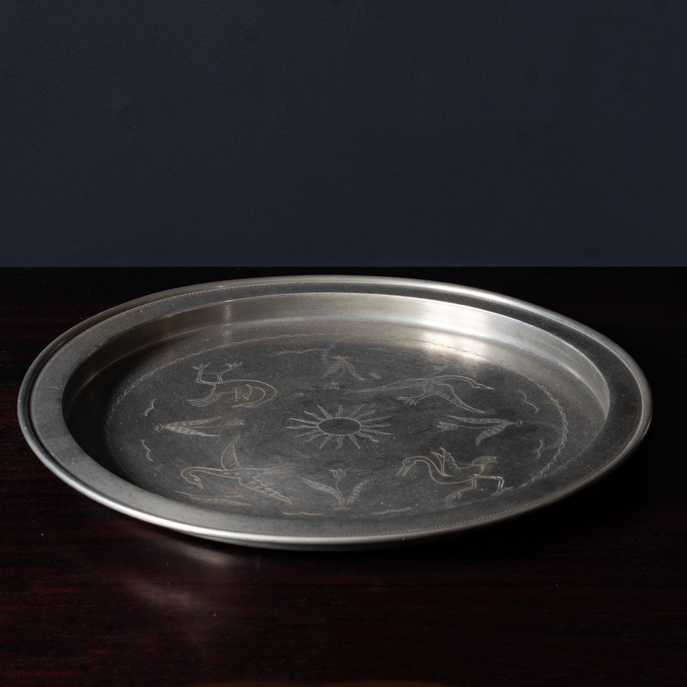 Nils Fougstedt for Svenskt Tenn, Sweden, pewter art deco platter with birds L3057