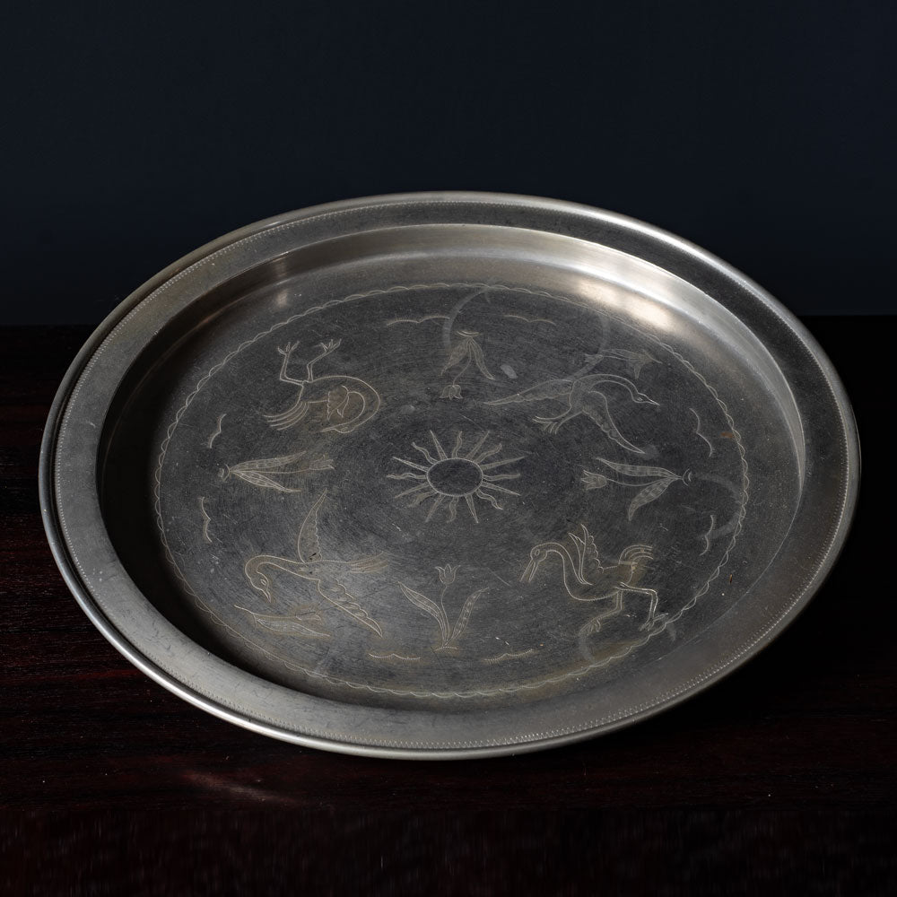 Nils Fougstedt for Svenskt Tenn, Sweden, pewter art deco platter with birds L3057