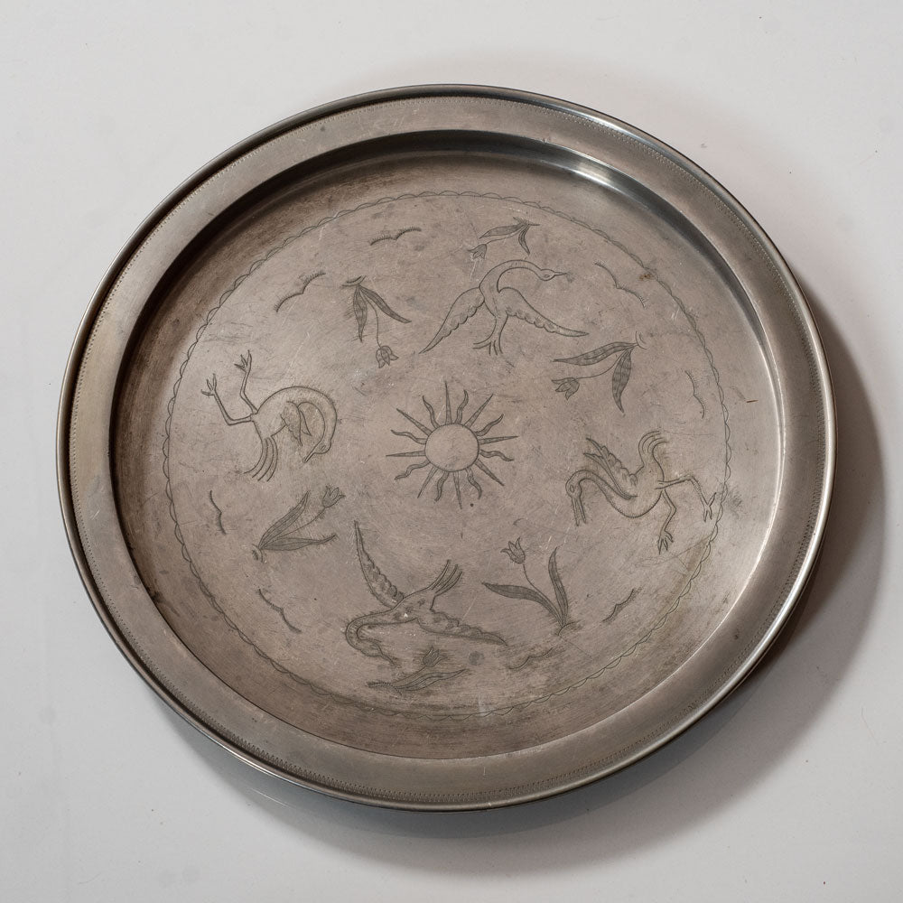 Nils Fougstedt for Svenskt Tenn, Sweden, pewter art deco platter with birds L3057