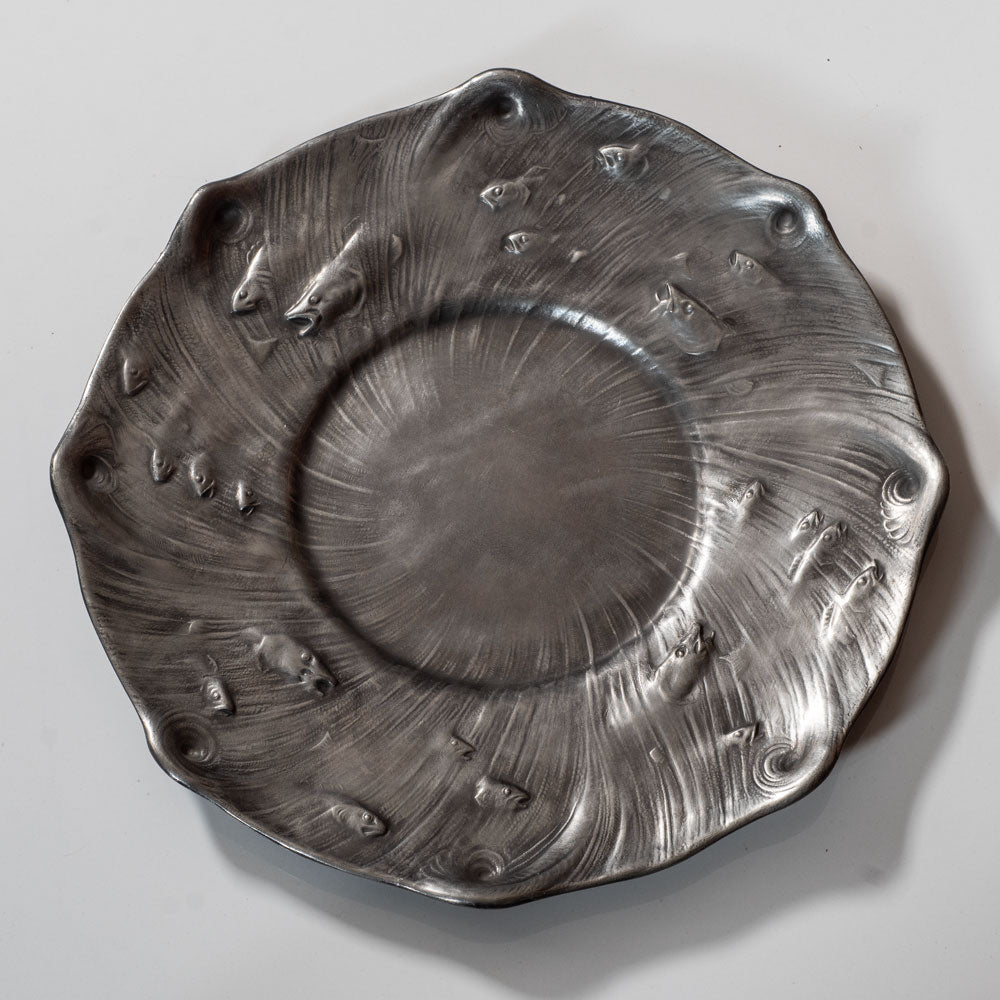 Olof Ahlberg for Schreuder & Olsson, Sweden, pewter art nouveau platter K2216