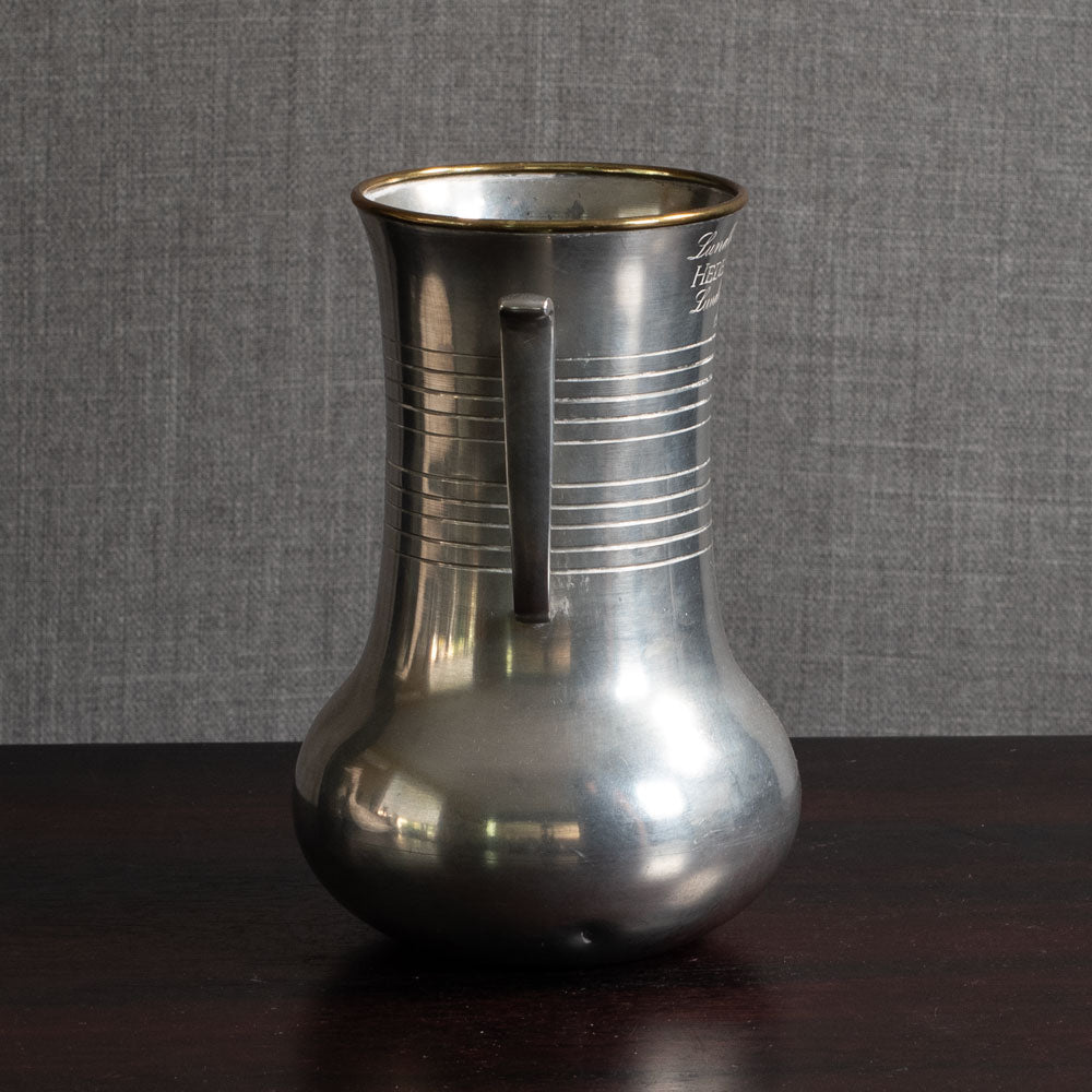 GAB Tenn, Sweden, pewter vase with handles and inscription M4252