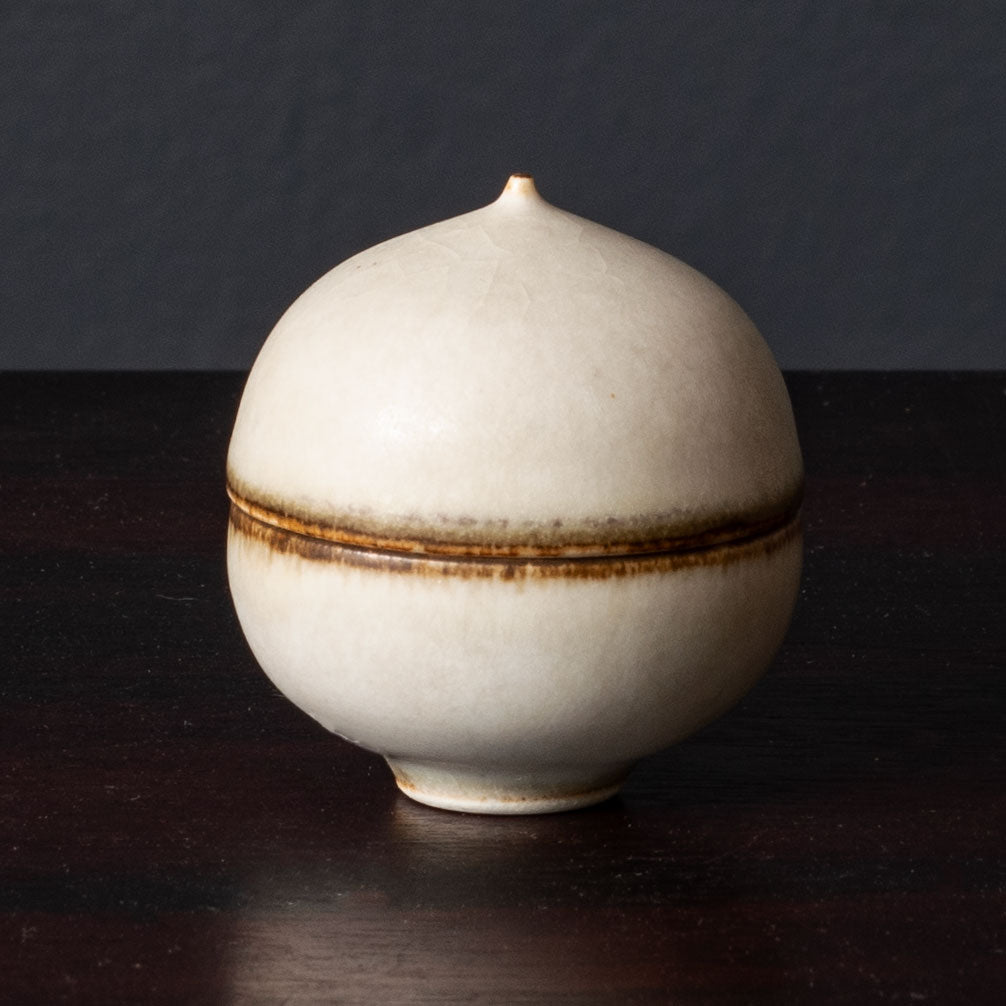Ursula Scheid, Germany, unique stoneware lidded bowl/jar with off-white glaze K2866