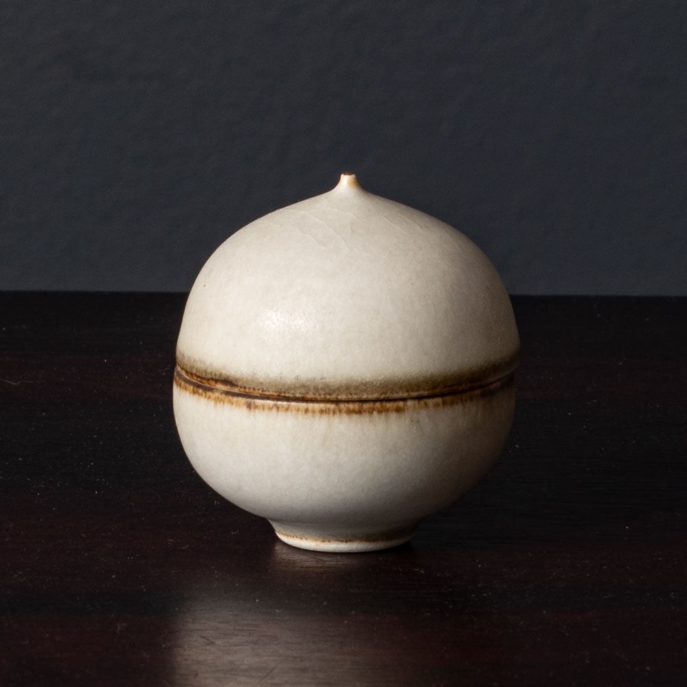 Ursula Scheid, Germany, unique stoneware lidded bowl/jar with off-white glaze K2866