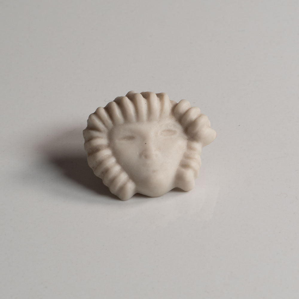 Stig Lindberg for Gustavsberg, Sweden, stoneware button, woman's face with white glaze J1334