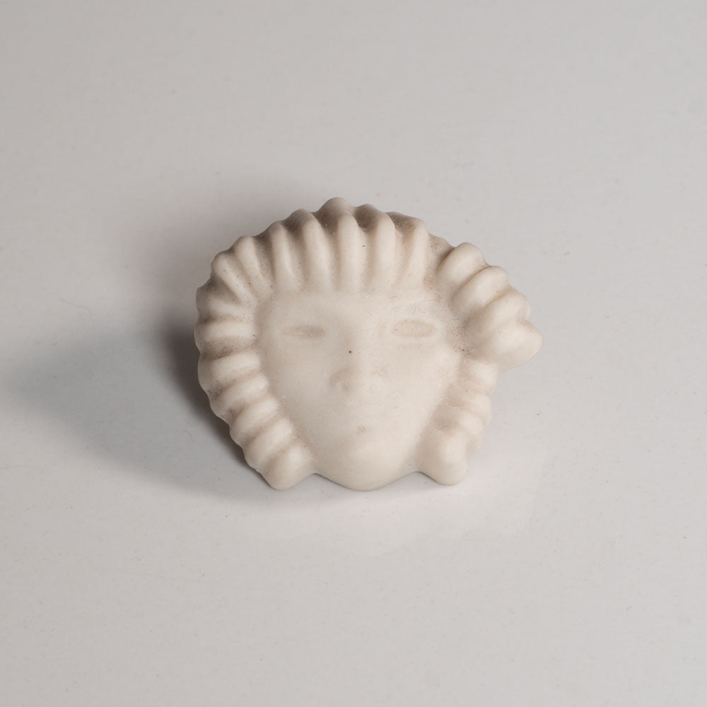 Stig Lindberg for Gustavsberg, Sweden, stoneware button, woman's face with white glaze J1334