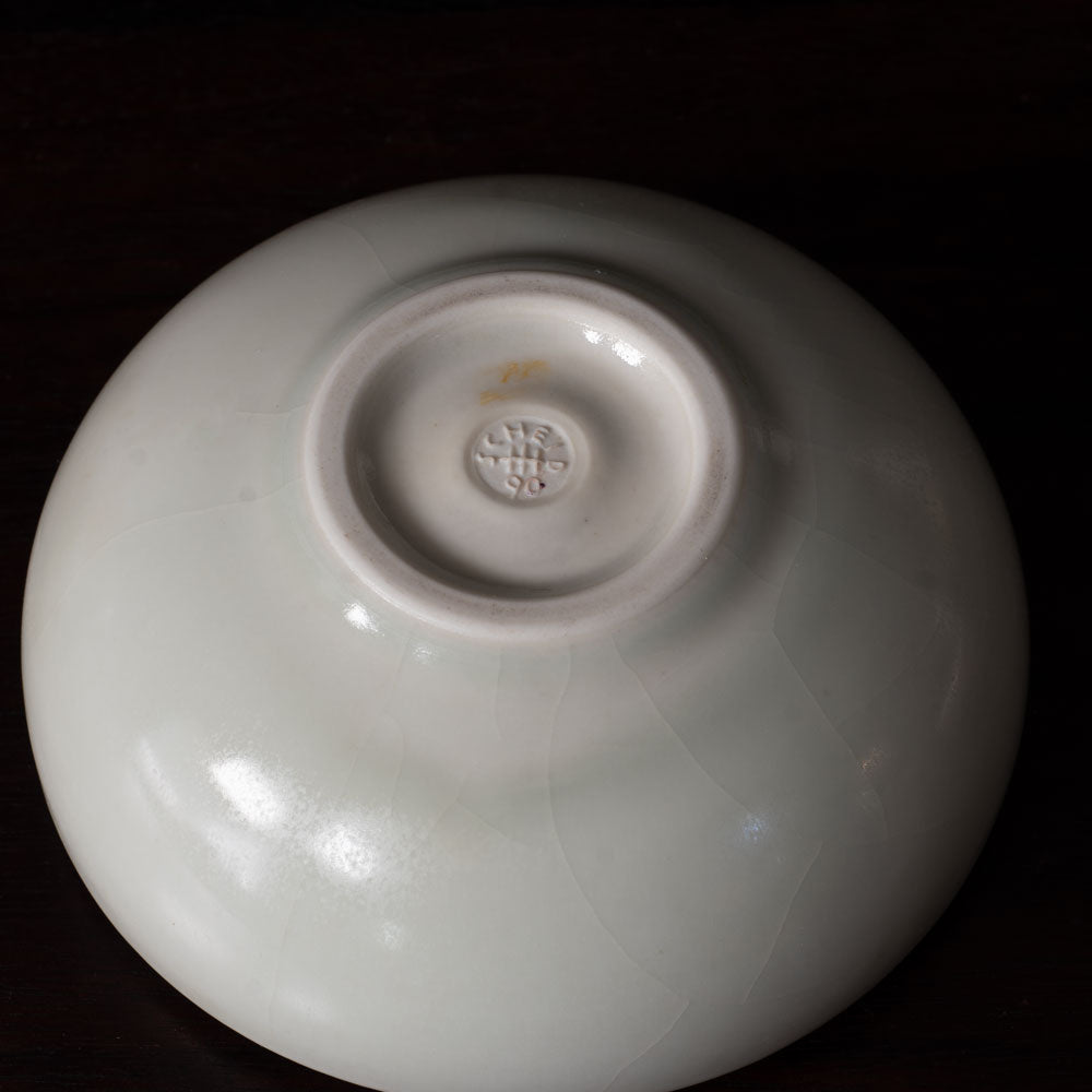 Karl Scheid, Germany, unique stoneware lidded dish with semi-gloss white and pink glaze K2531