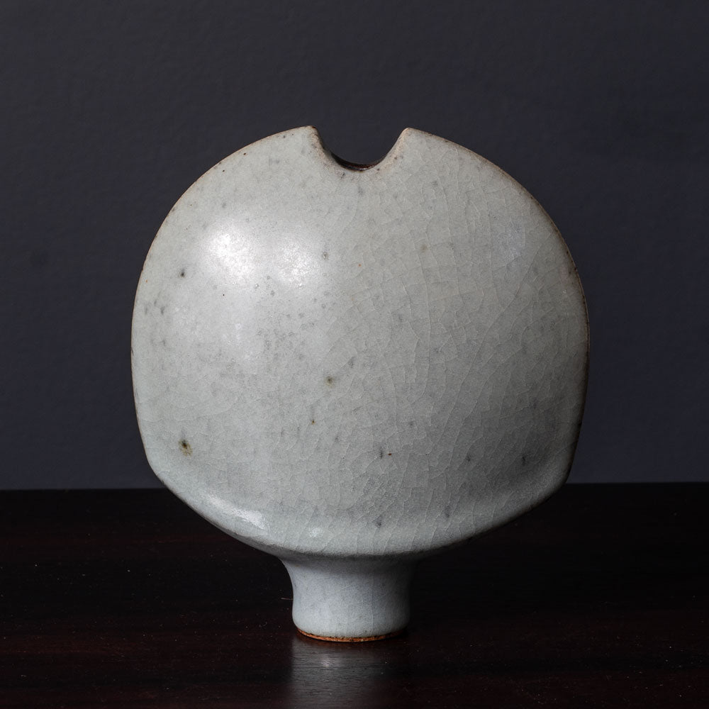Karl Scheid, Germany, unique stoneware sculptural vase with gray crackle glaze K2259