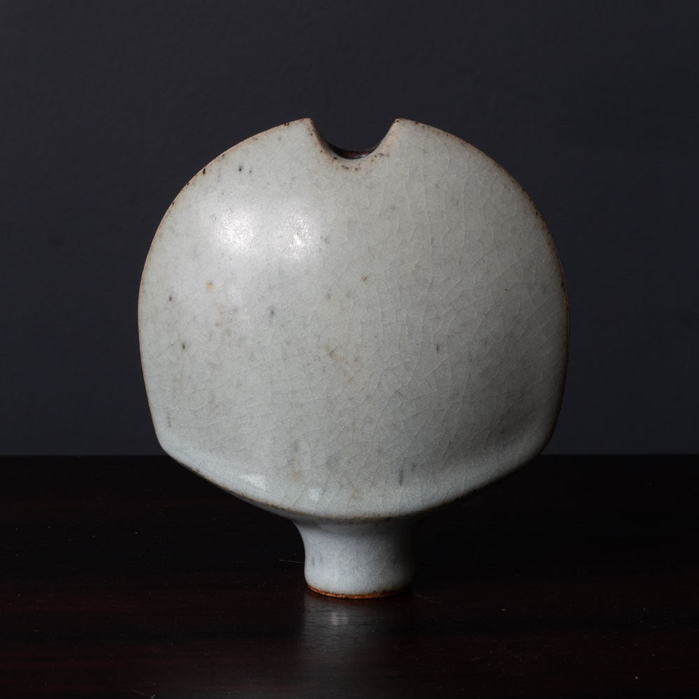 Karl Scheid, Germany, unique stoneware sculptural vase with gray crackle glaze K2259