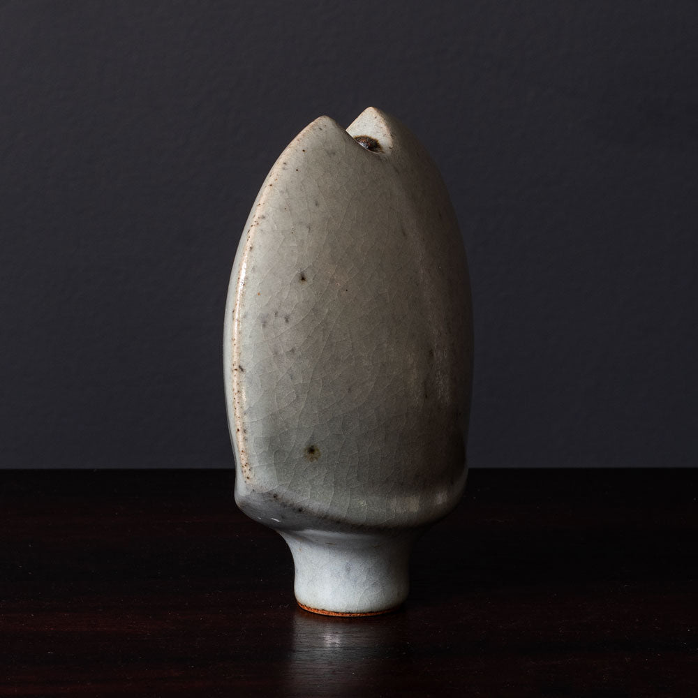 Karl Scheid, Germany, unique stoneware sculptural vase with gray crackle glaze K2259