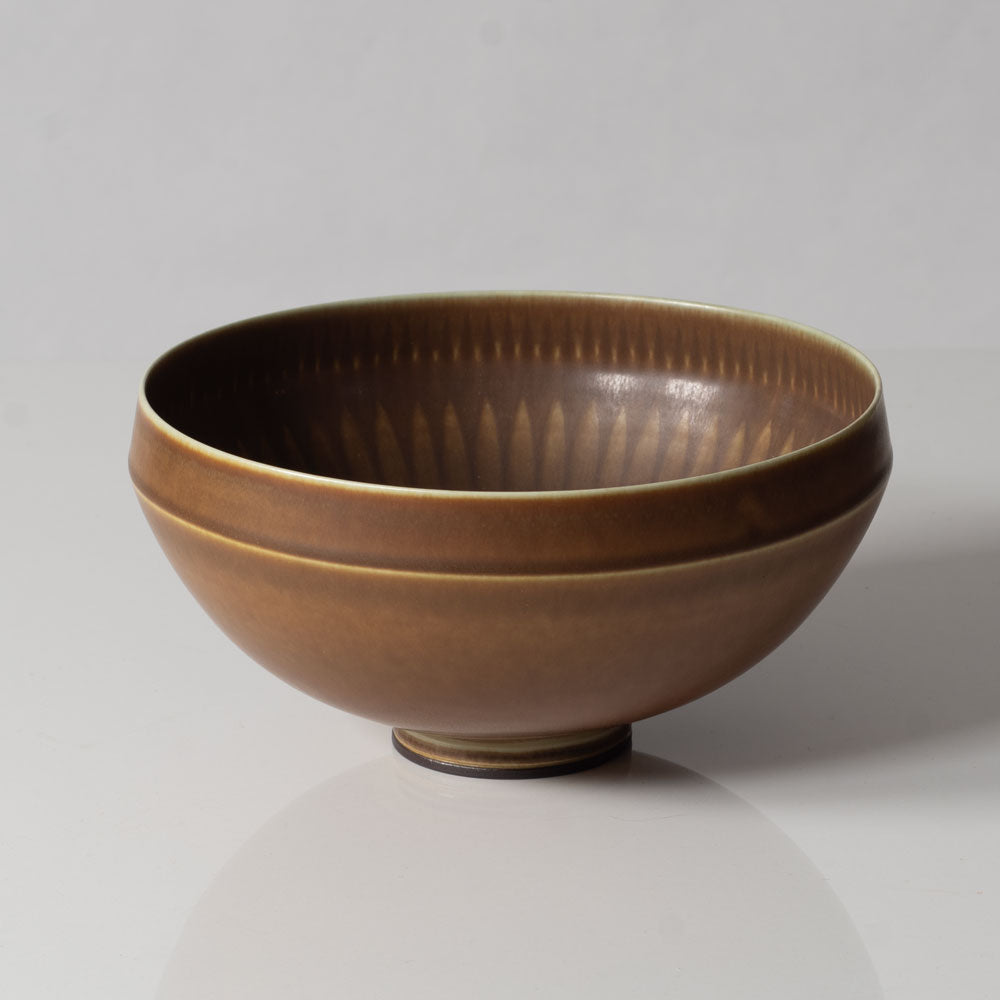 Berndt Friberg for Gustavsberg, Sweden, patterned bowl with brown haresfur glaze L3443