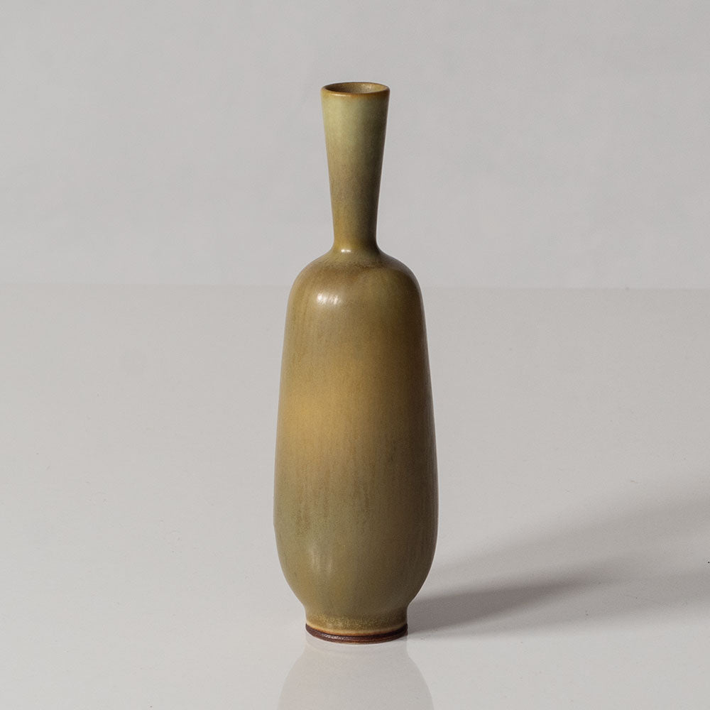 Berndt Friberg for Gustavsberg, Sweden, unique miniature stoneware vase with yellow ochre haresfur glaze K2856
