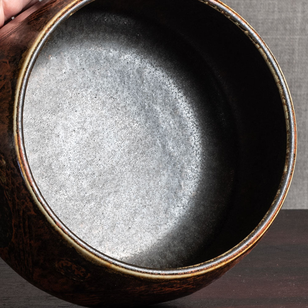 Carl Harry Stålhane for Rörstrand, Sweden, unique stoneware bowl with brown glaze M5595