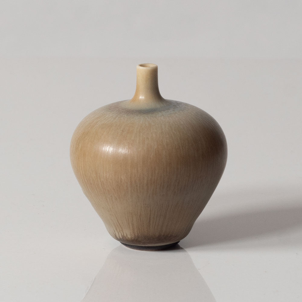 Berndt Friberg for Gustavsberg, Sweden, unique miniature toneware vase with pale gray haresfur glaze K2855