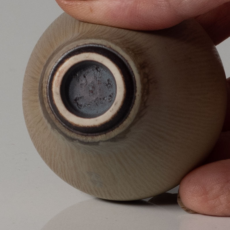 Berndt Friberg for Gustavsberg, Sweden, unique miniature toneware vase with pale gray haresfur glaze K2855