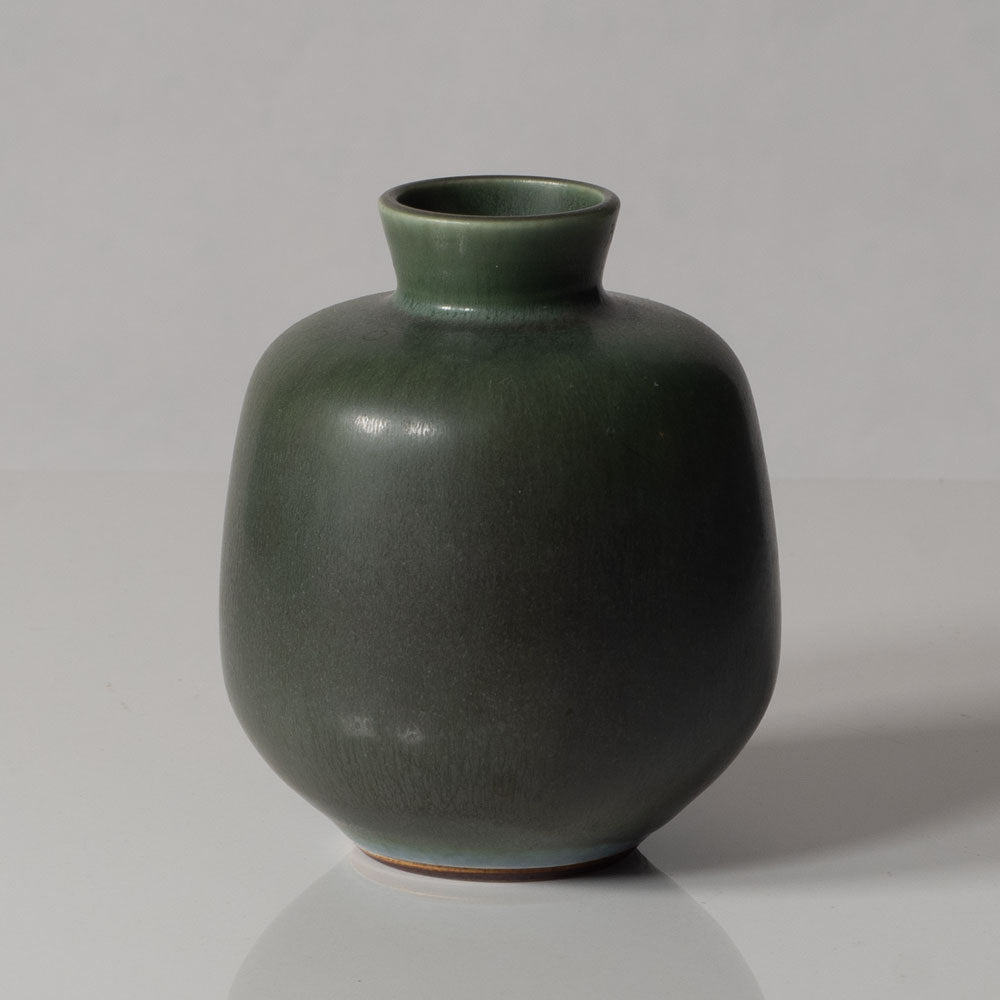 Berndt Friberg for Gustavsberg, Sweden, unique stoneware vase with green haresfur glaze K2222