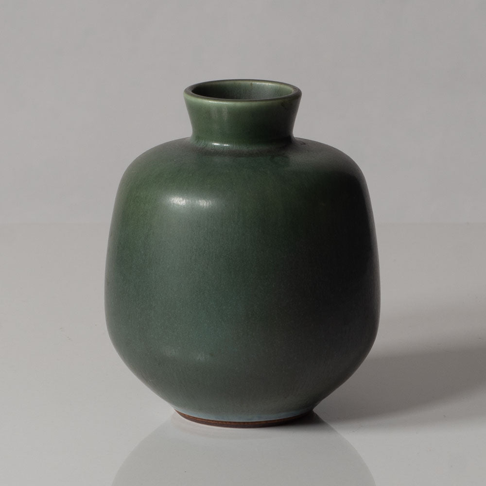 Berndt Friberg for Gustavsberg, Sweden, unique stoneware vase with green haresfur glaze K2222