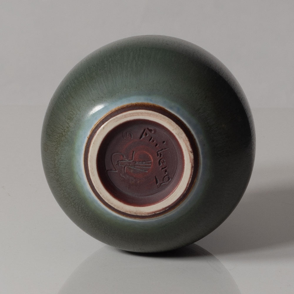Berndt Friberg for Gustavsberg, Sweden, unique stoneware vase with green haresfur glaze K2222