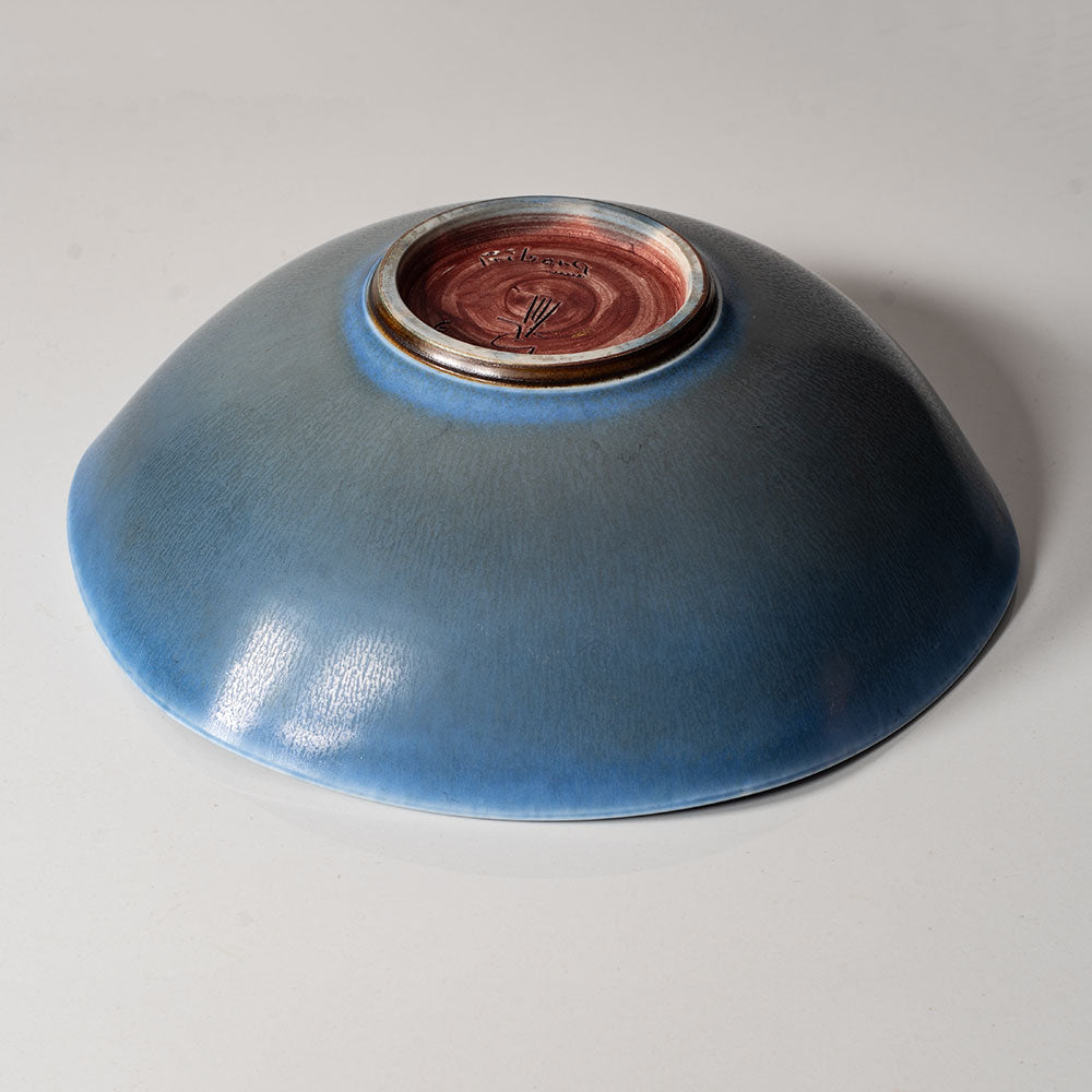 Berndt Friberg for Gustavsberg, Sweden, unique hexagonal bowl with blue haresfur glaze L3439