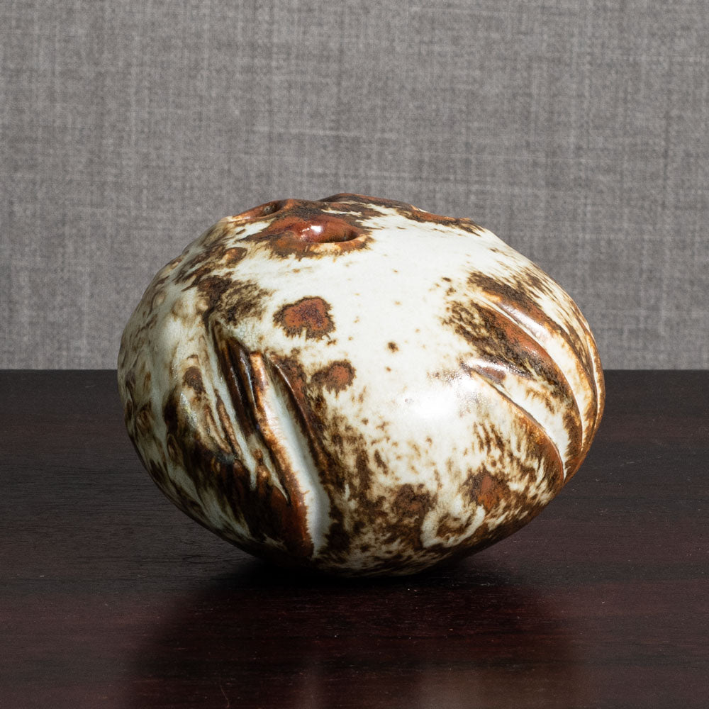Jørgen Mogensen, own studio, Denmark, stoneware vase with brown and white glaze M5570