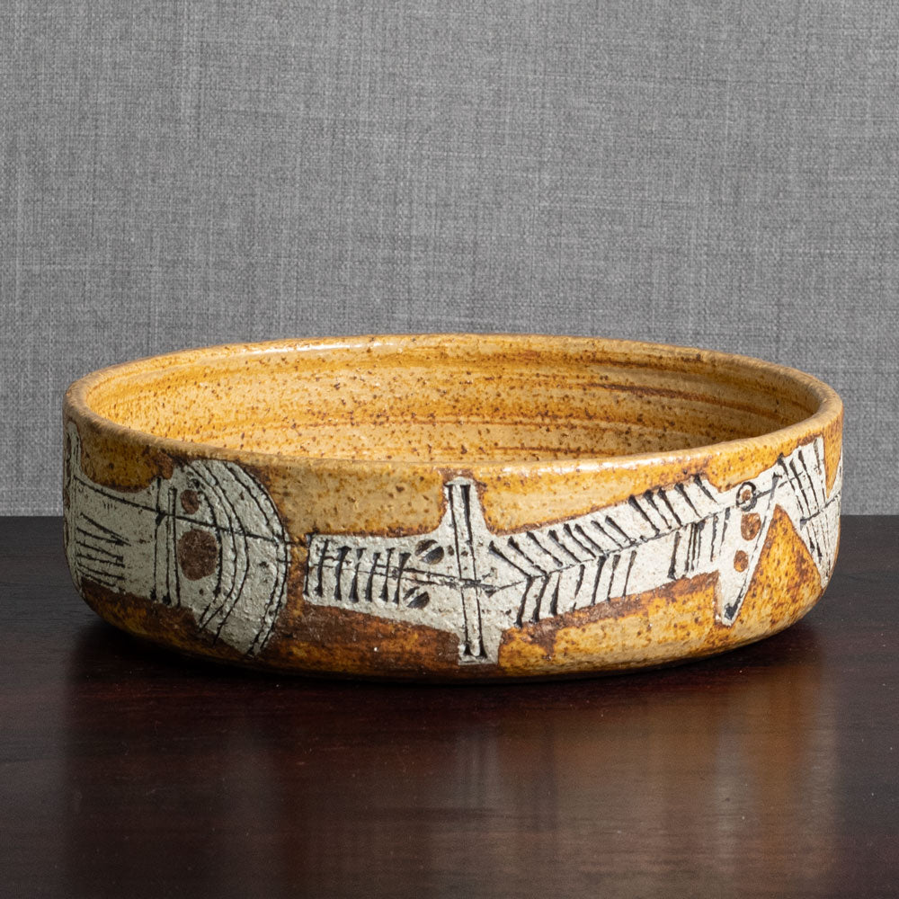 Lisa Larson for Gustavsberg, unique bowl with yellow ochre glaze M5606