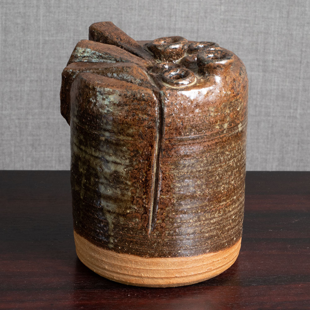 Jørgen Mogensen, own studio, Denmark, sculptural stoneware vase with brown glaze M5582