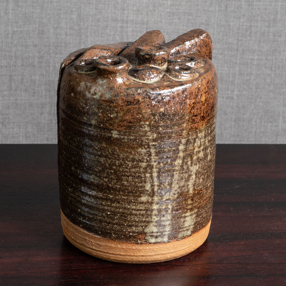 Jørgen Mogensen, own studio, Denmark, sculptural stoneware vase with brown glaze M5582