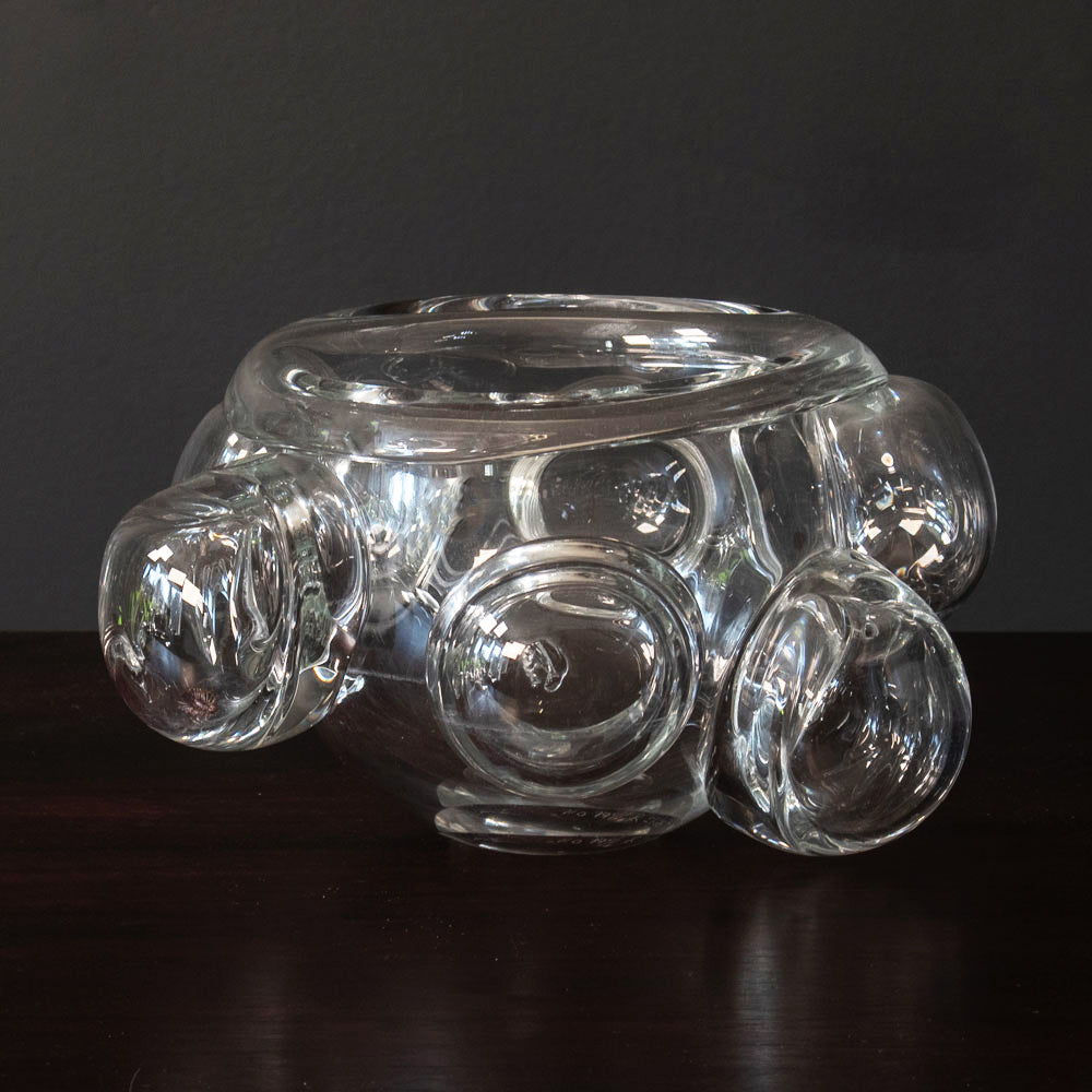 Per Lutken for Holmegaard, Denmark, unique clear glass vessel with round protrusions J1465