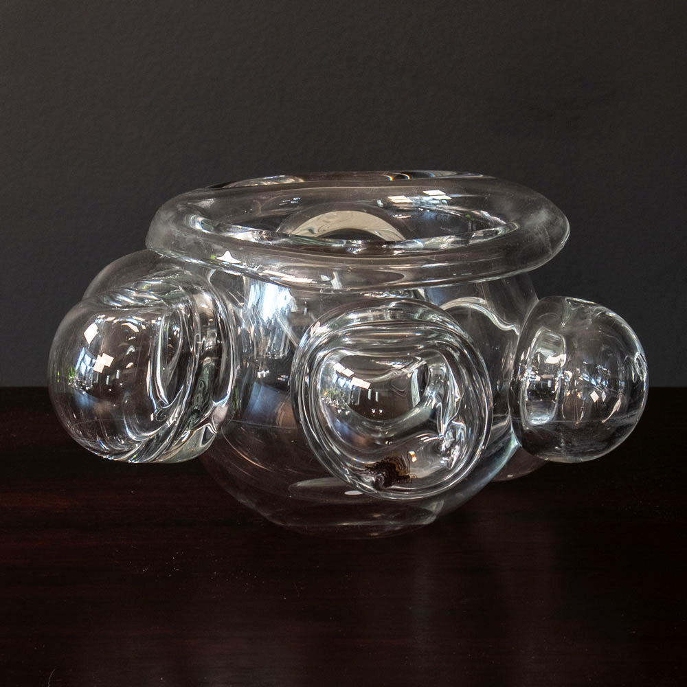 Per Lutken for Holmegaard, Denmark, unique clear glass vessel with round protrusions J1465