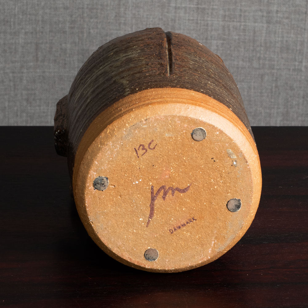 Jørgen Mogensen, own studio, Denmark, sculptural stoneware vase with brown glaze M5582