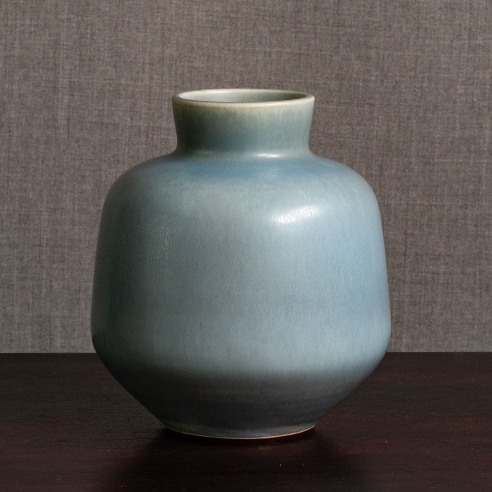 Berndt Friberg for Gustavsberg, Sweden, stoneware vase with pale blue gray haresfur glaze M5565