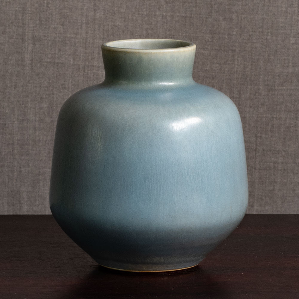 Berndt Friberg for Gustavsberg, Sweden, stoneware vase with pale blue gray haresfur glaze M5565