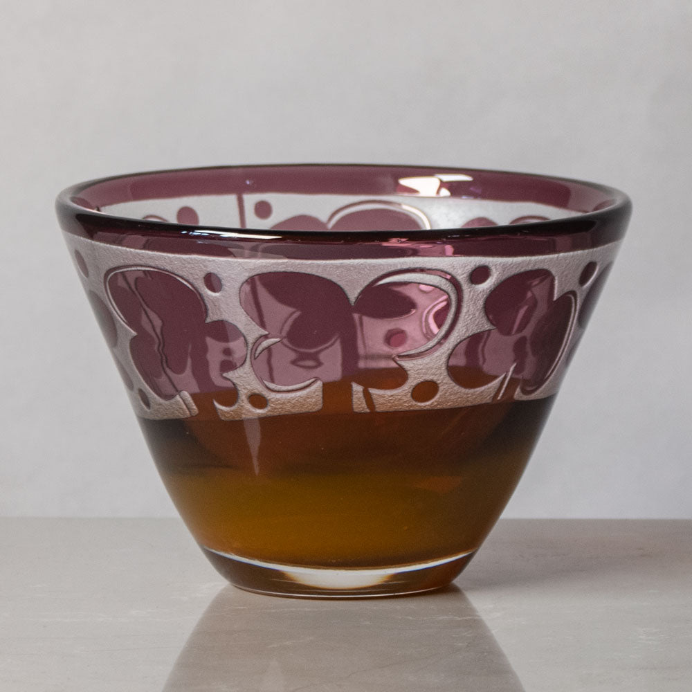 Bertil Vallien for Boda-Åfors, Sweden, unique engraved bowl in purple and orange glass J1547