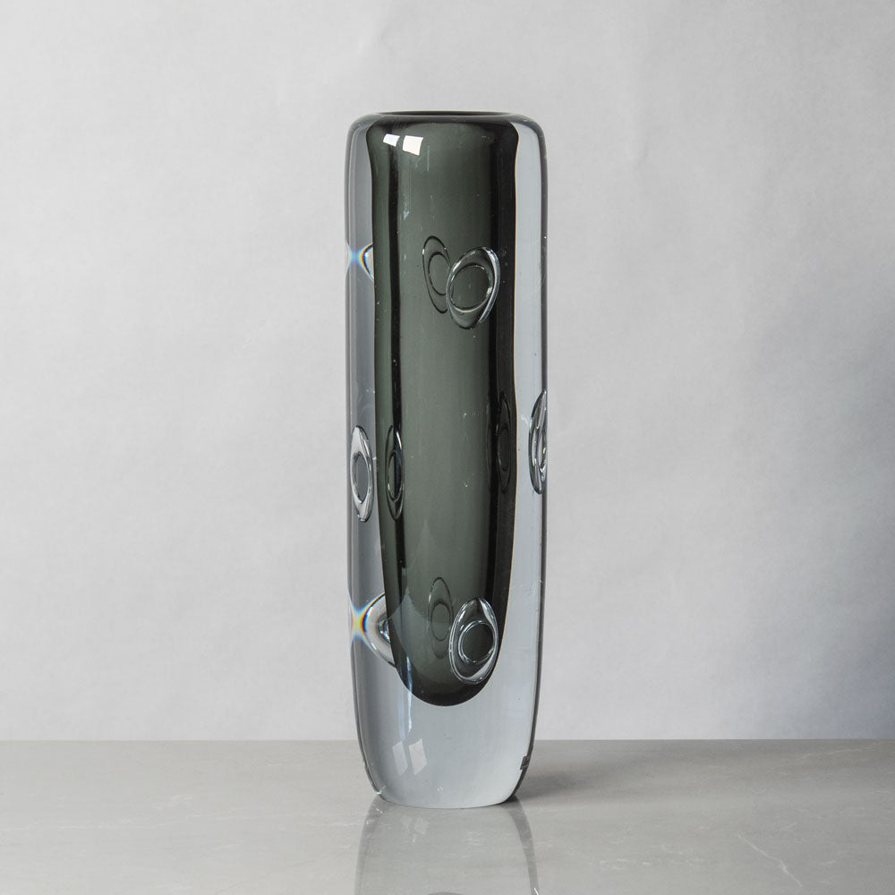 Asta Strömberg for Strömbergshyttan, clear gray glass vase with circular bubbles J1546