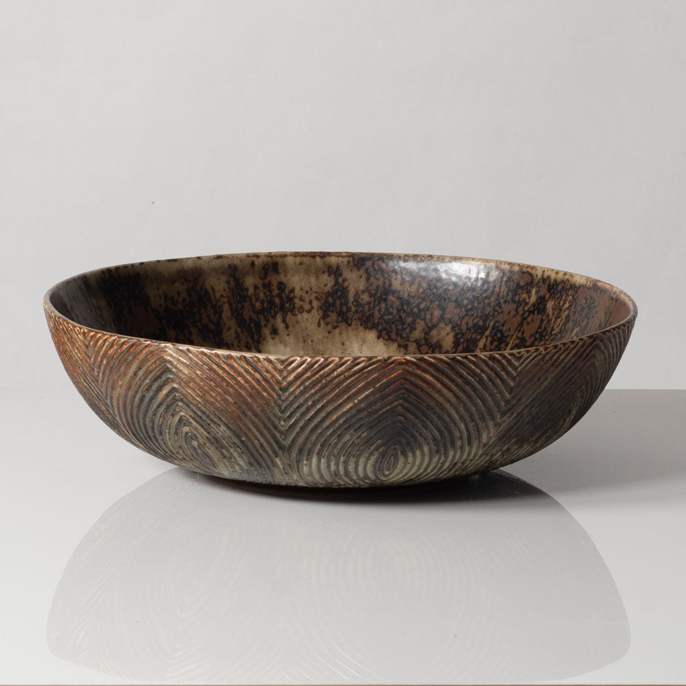 Axel Salto for Royal Copenhagen, Denmark, large bowl with carved lines and Sung glaze K2271