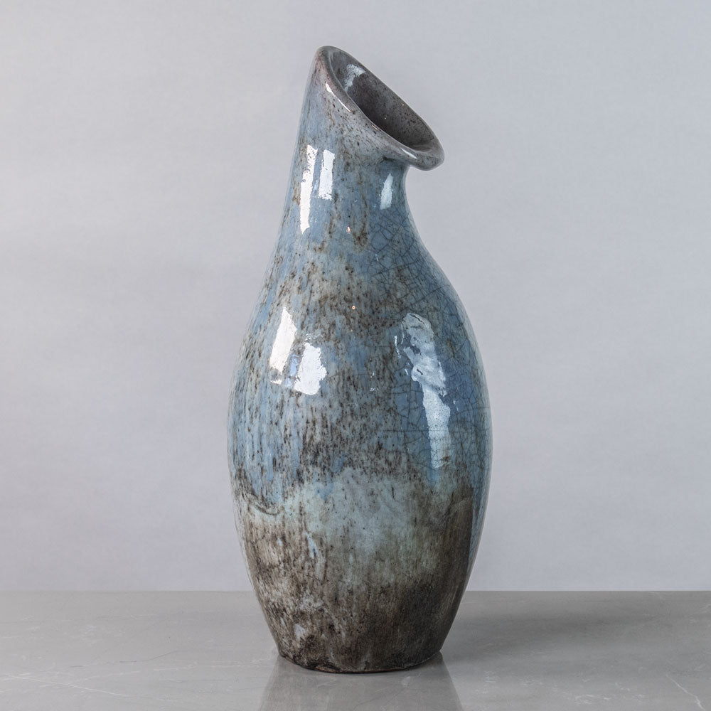 Otto Meier, Germany unique stoneware vase with blue and brown glossy crackle glaze H1506