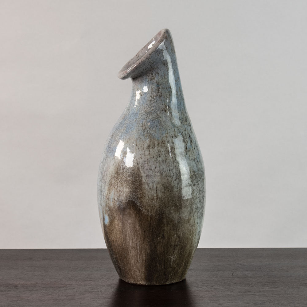 Otto Meier, Germany unique stoneware vase with blue and brown glossy crackle glaze H1506