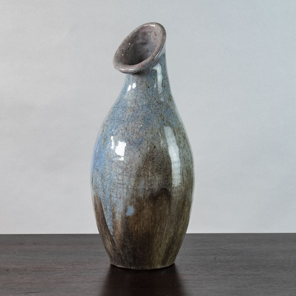 Otto Meier, Germany unique stoneware vase with blue and brown glossy crackle glaze H1506