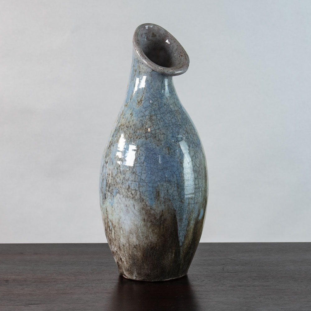 Otto Meier, Germany unique stoneware vase with blue and brown glossy crackle glaze H1506