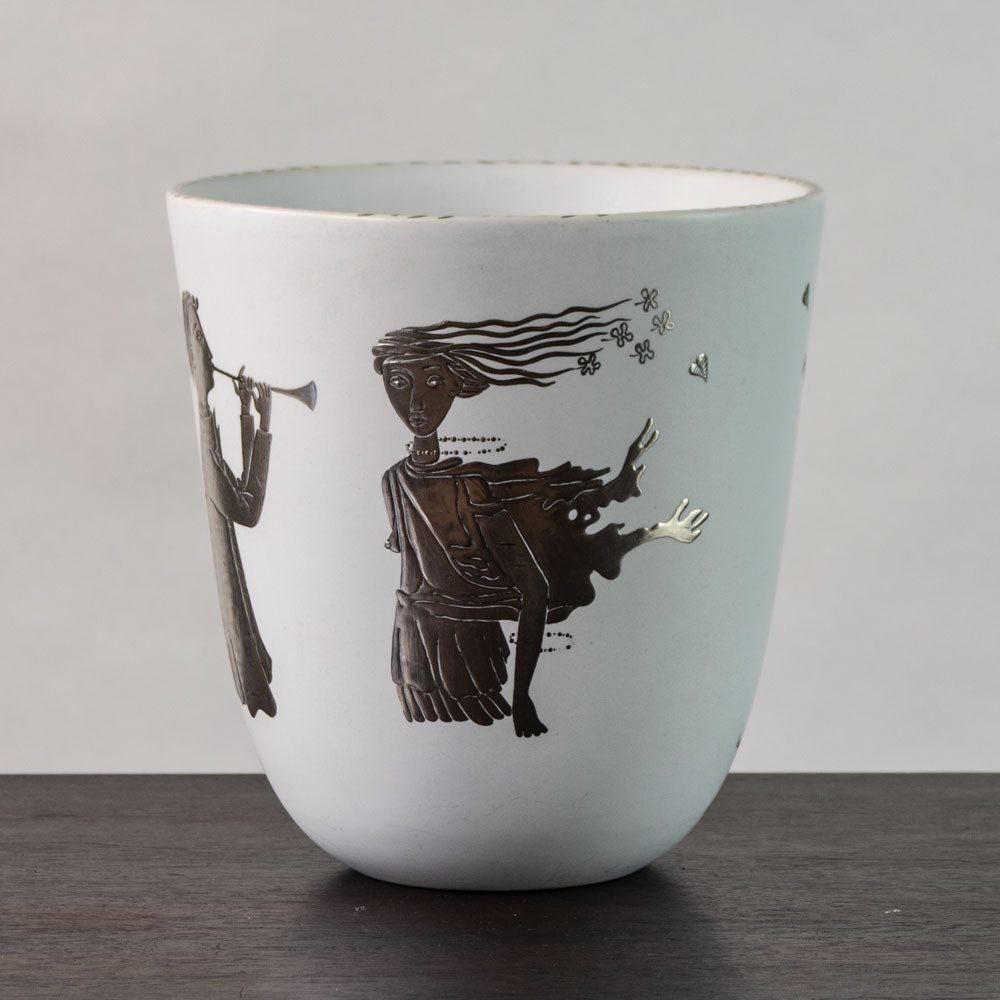 Stig Lindberg for Gustavsberg "Grazia" vase with matte white glaze and applied silver decoration J1559