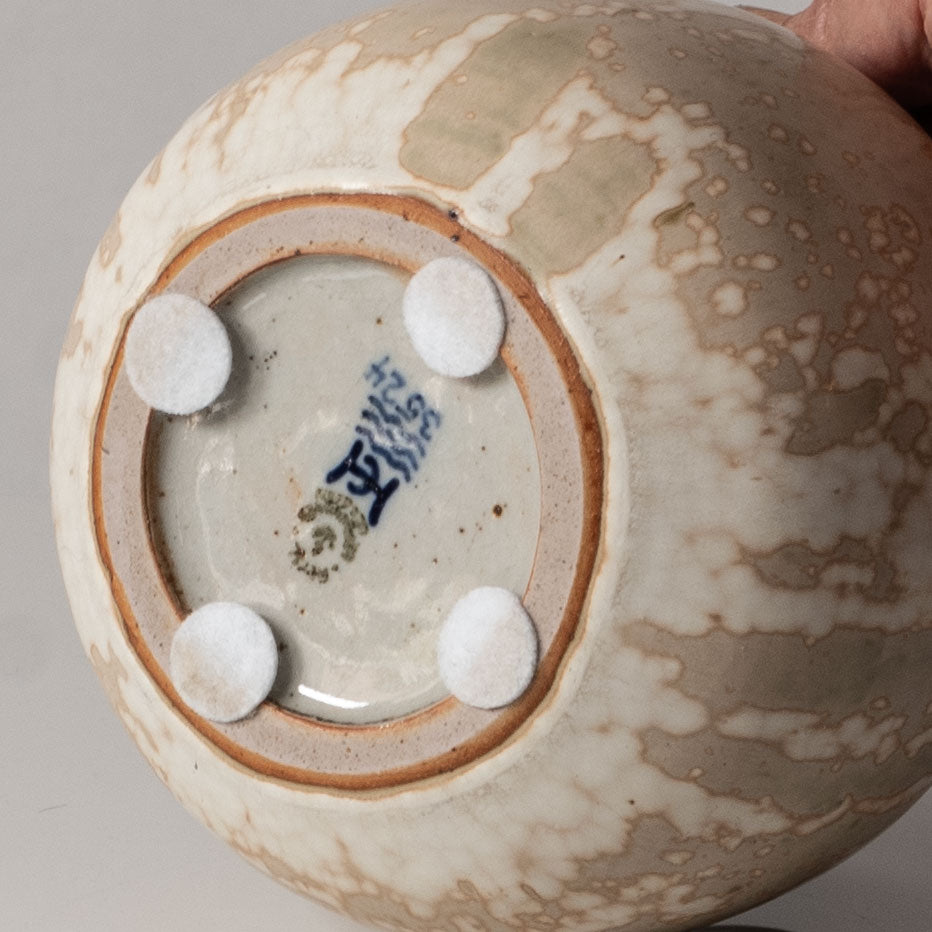 Carl Halier for Royal Copenhagen, Denmark, unique stoneware pot with cream and white crystalline glaze L3393