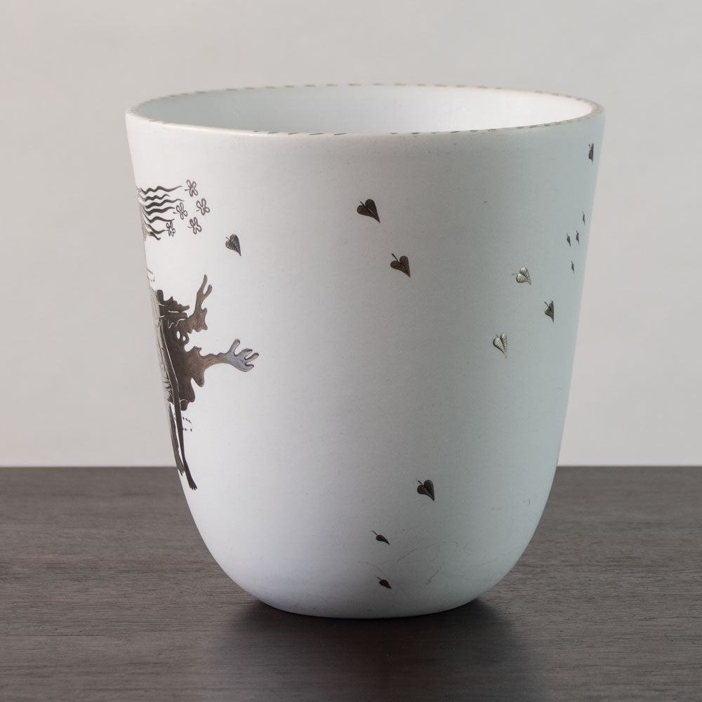 Stig Lindberg for Gustavsberg "Grazia" vase with matte white glaze and applied silver decoration J1559
