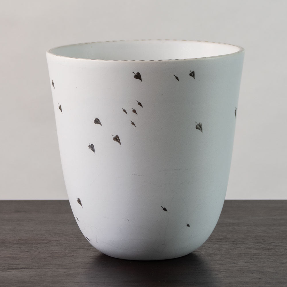 Stig Lindberg for Gustavsberg "Grazia" vase with matte white glaze and applied silver decoration J1559