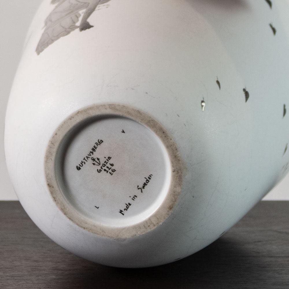 Stig Lindberg for Gustavsberg "Grazia" vase with matte white glaze and applied silver decoration J1559