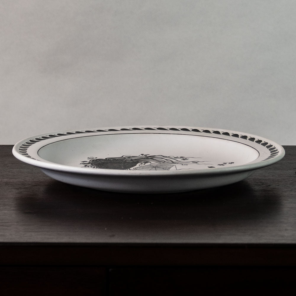 Stig Lindberg for Gustavsberg "Grazia" dish with matte white glaze and applied silver decoration J1007