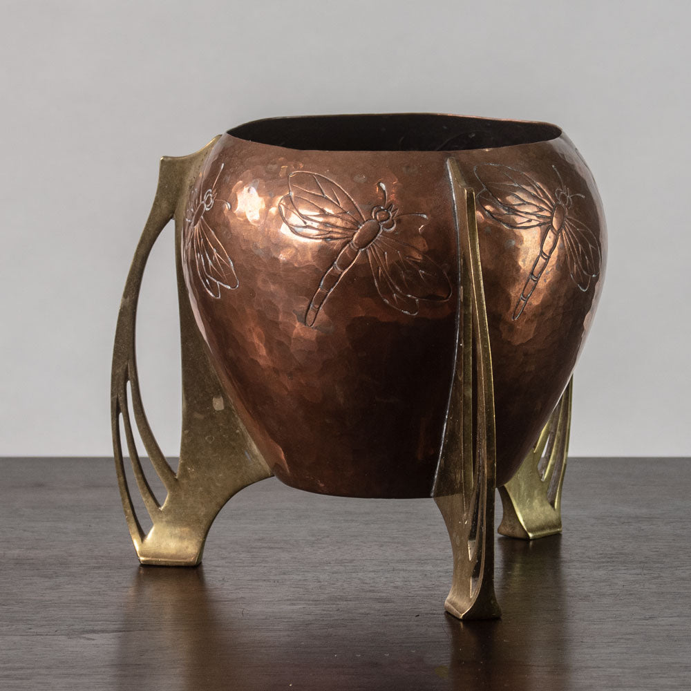 WMF Ikora, Germany, art nouveau copper and brass vase J1525
