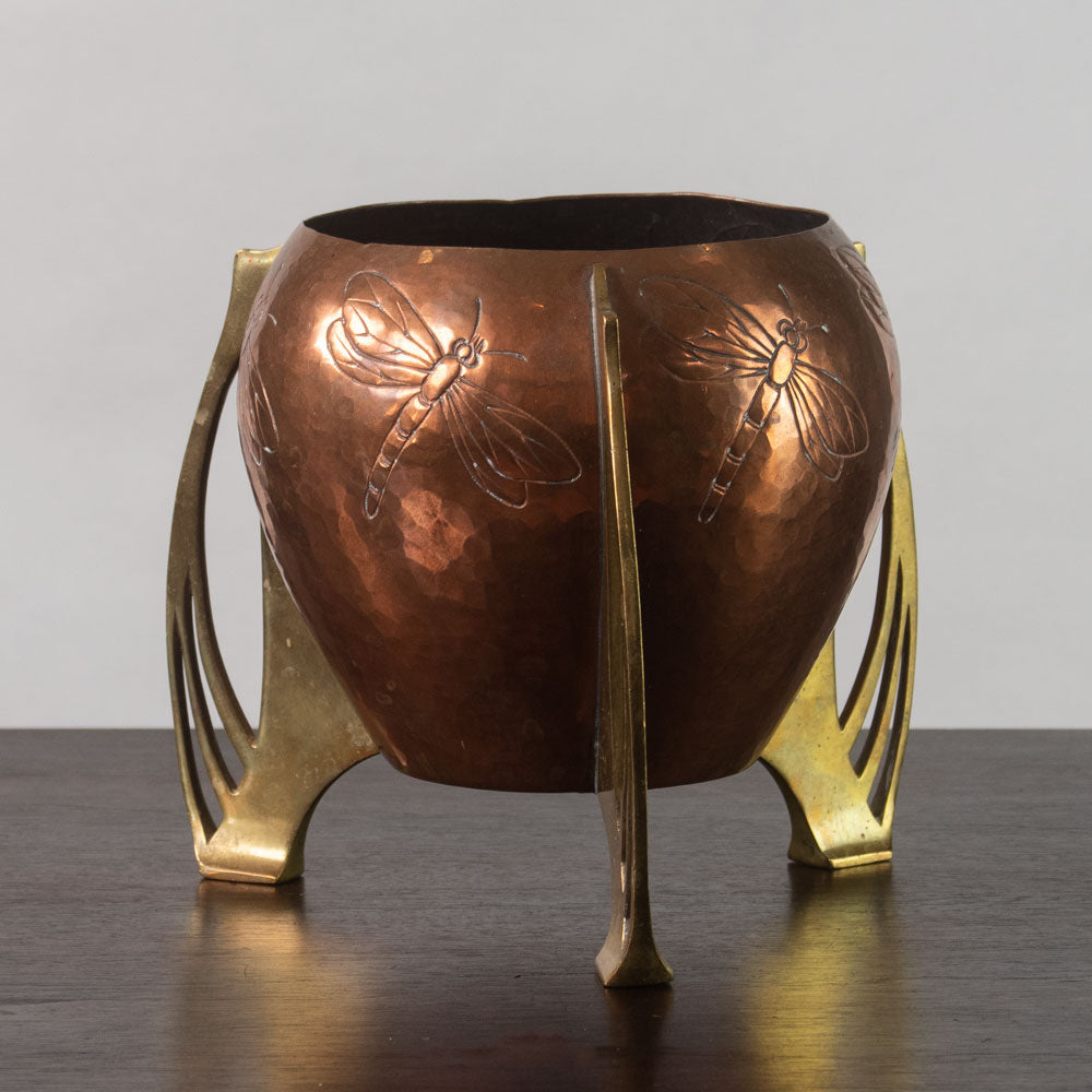 WMF Ikora, Germany, art nouveau copper and brass vase J1525
