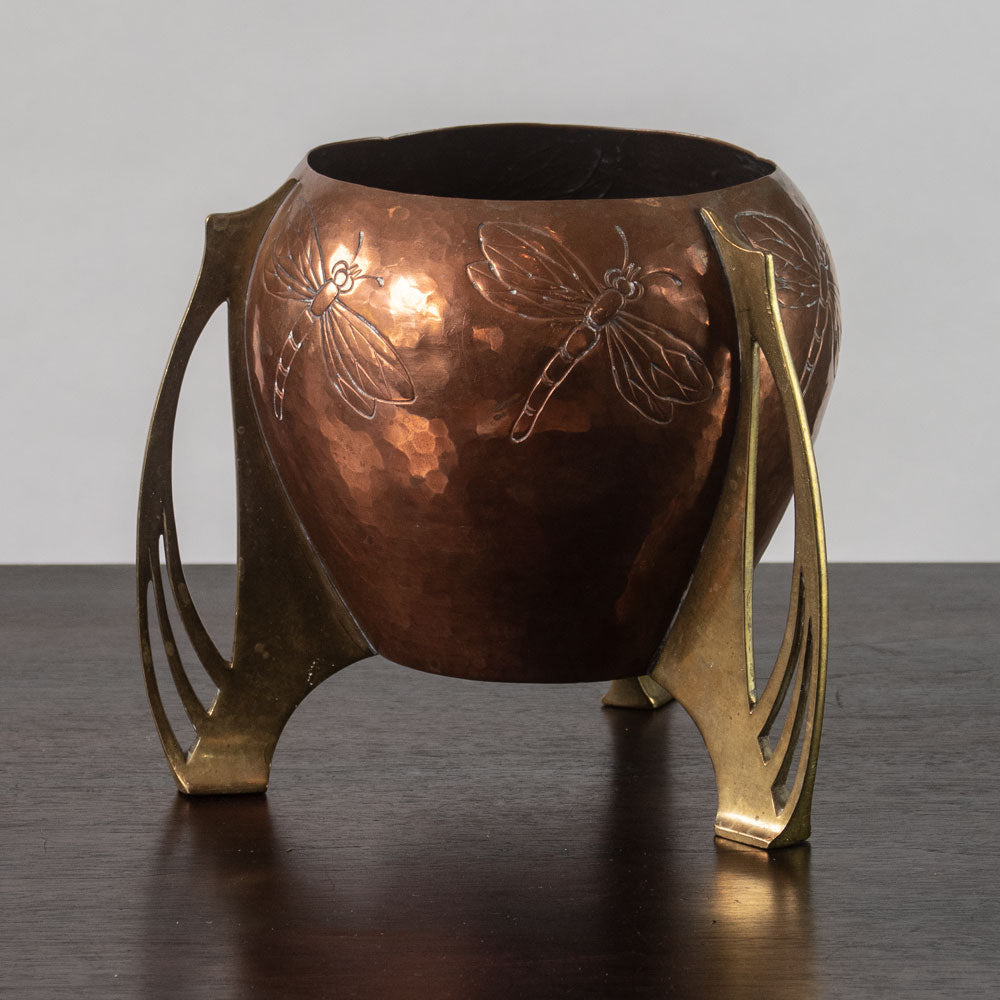 WMF Ikora, Germany, art nouveau copper and brass vase J1525