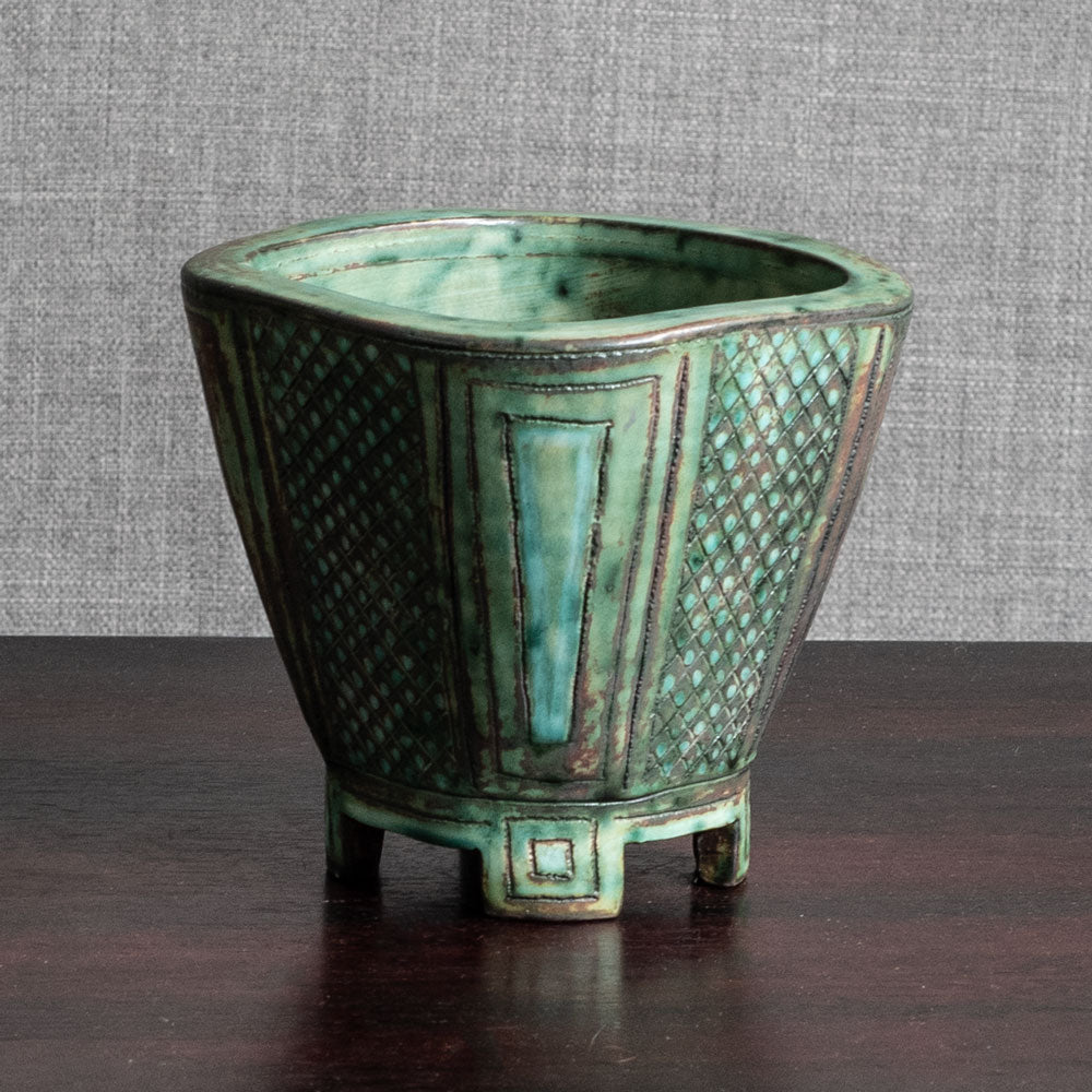 Wilhelm Kåge for Gustavsberg, "Farsta" footed vase with brown and green glaze M5452
