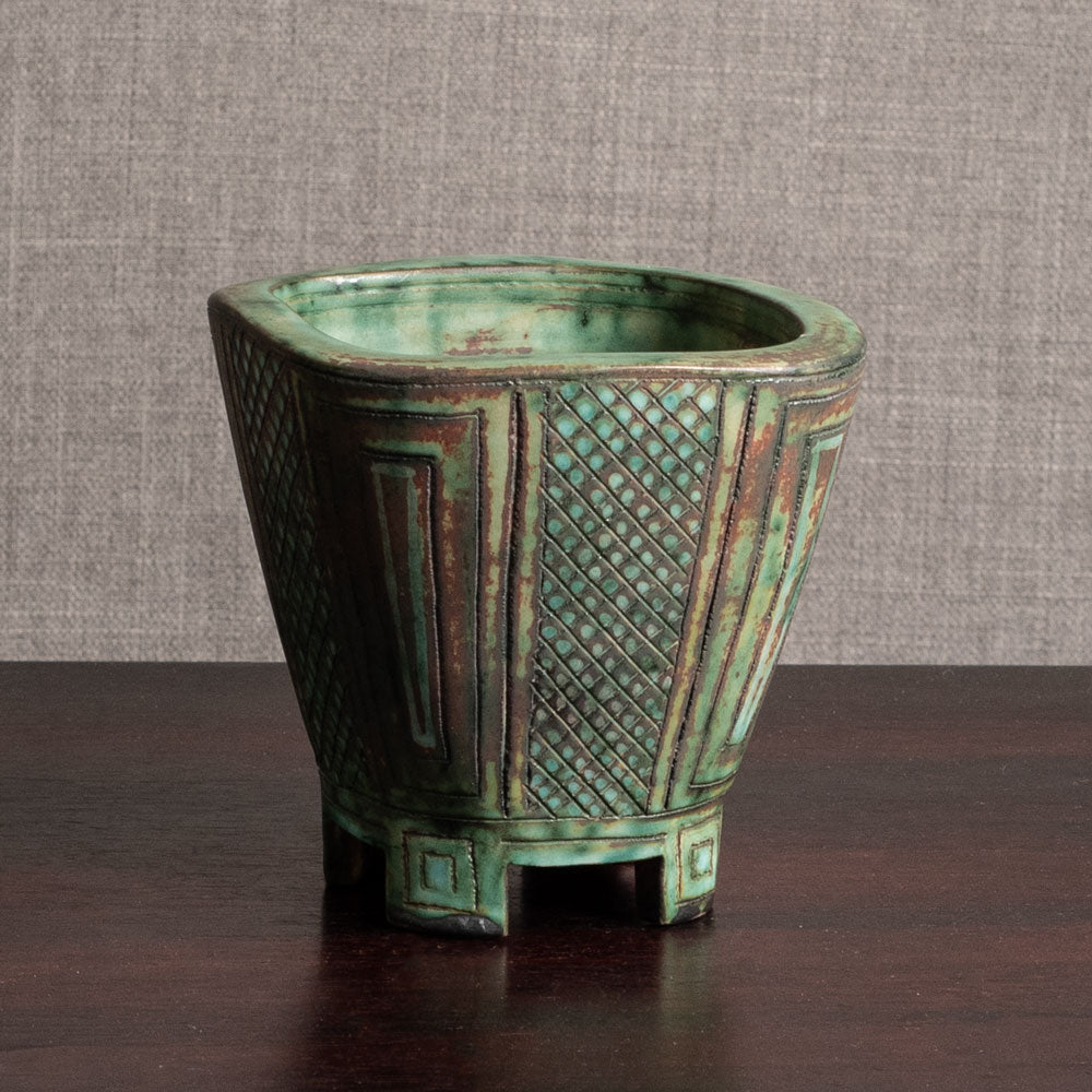 Wilhelm Kåge for Gustavsberg, "Farsta" footed vase with brown and green glaze M5452