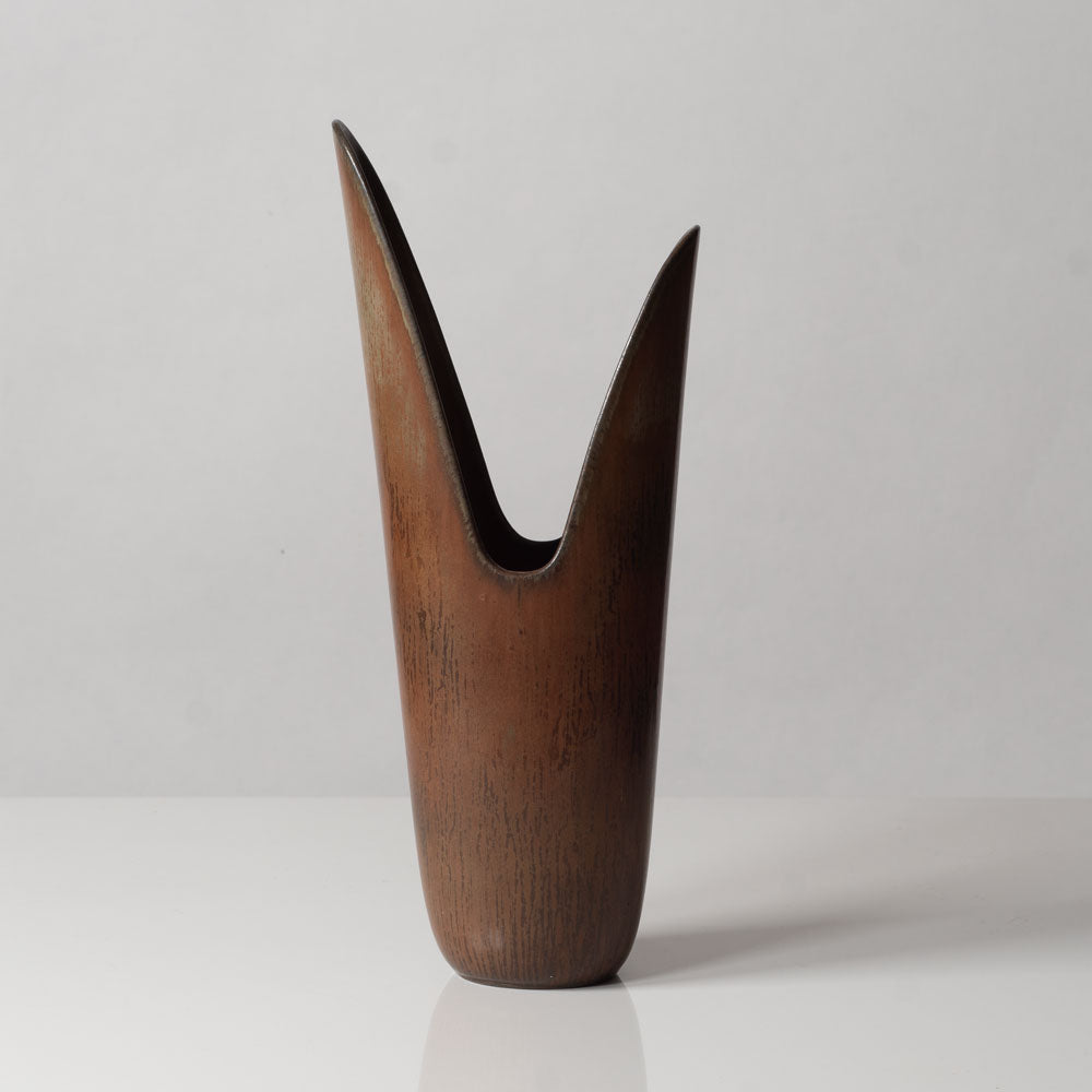 Gunnar Nylund for Rorstrand, Sweden, large stoneware asymmetrical vase with brown glaze J1141